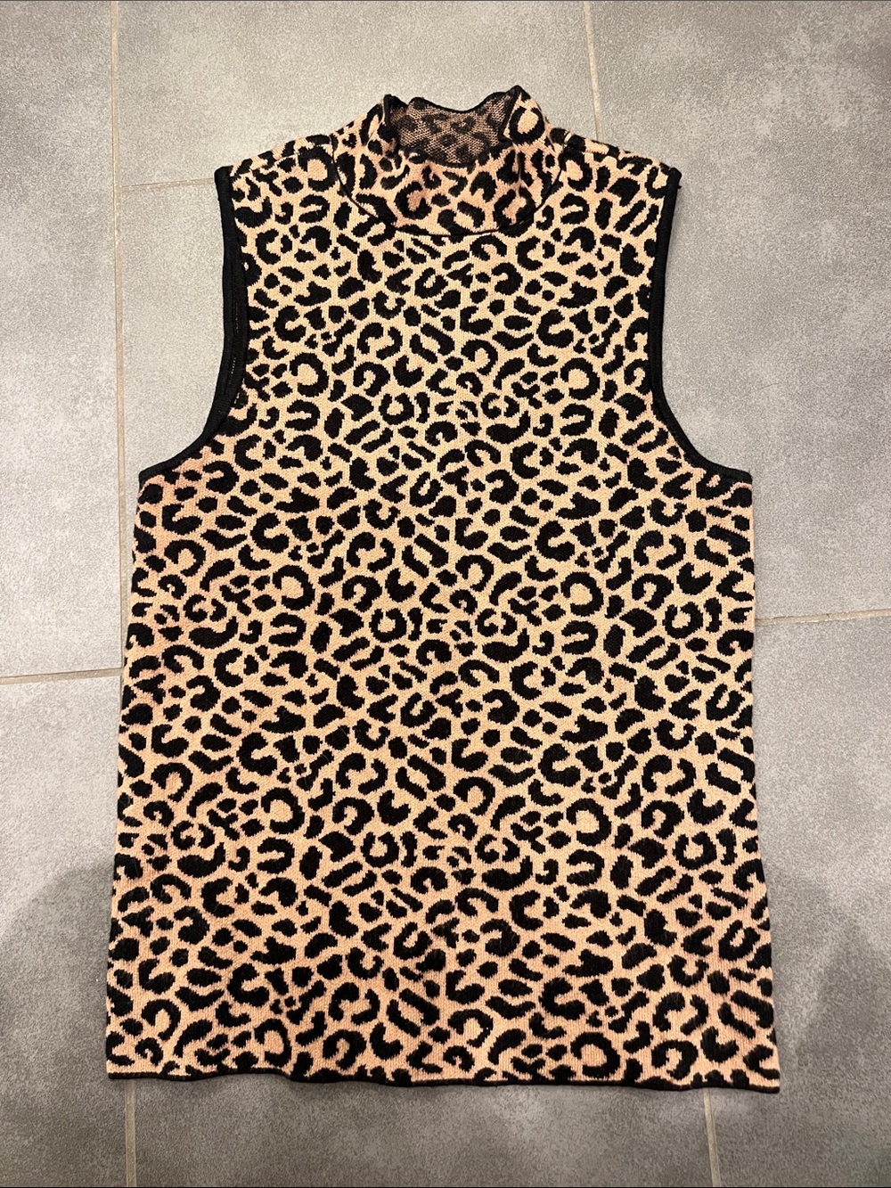 Marled Leopard Print Mock Neck Tank - Black & Tan